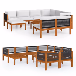 vidaXL Set da giardino 10 pezzi con cuscini in legno di acacia e corda color crema - Vista aggiuntiva 2