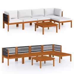 vidaXL Set da giardino 6 pezzi con cuscini in legno crema, acacia e corda - Vista aggiuntiva 2