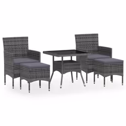 vidaXL Set Pranzo da Giardino 5 pz Polyrattan e Vetro Temperato Grigio - Vista aggiuntiva 2