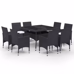 vidaXL Set Mobili da Pranzo per Giardino 9 pz Polyrattan e Vetro Nero - Vista aggiuntiva 2