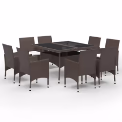 vidaXL Set da Pranzo da Giardino 9 pz in Polyrattan e Vetro Marrone - Vista aggiuntiva 2