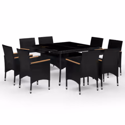vidaXL Set da Pranzo da Giardino 9 pz in Polyrattan e Acacia Nero - Vista aggiuntiva 2