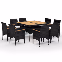 vidaXL Set da Pranzo da Giardino 9 pz in Polyrattan e Acacia Nero - Vista aggiuntiva 2