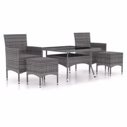 vidaXL Set Pranzo da Giardino 5 pz Polyrattan e Vetro Temperato Grigio - Vista aggiuntiva 2