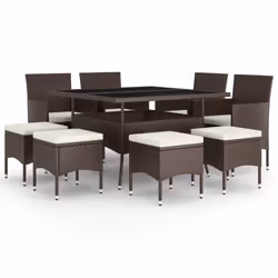 Set da Pranzo da Giardino in Polyrattan 9 pz Marronecod mxl 117380 - Vista aggiuntiva 2