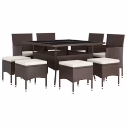 Set da Pranzo da Giardino in Polyrattan 9 pz Marronecod mxl 117380 - Vista aggiuntiva 3
