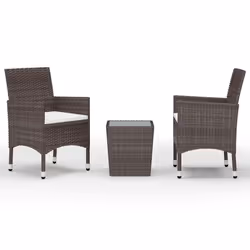 vidaXL Set Bistrot Giardino 3 pz Polyrattan e Vetro Temperato Marrone - Vista aggiuntiva 2