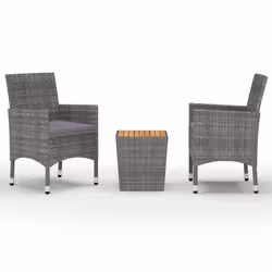 vidaXL Set da Bistrot 3 pz in Polyrattan e Legno Acacia Grigio - Vista aggiuntiva 2