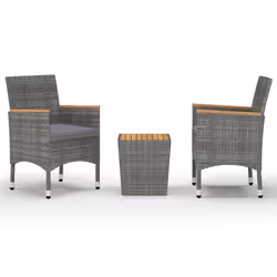 vidaXL Set da Bistrot 3 pz in Polyrattan e Legno Acacia Grigio - Vista aggiuntiva 2