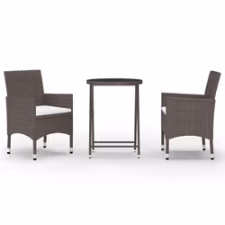 vidaXL Set Bistrot Giardino 3 pz Polyrattan e Vetro Temperato Marrone - Vista aggiuntiva 2