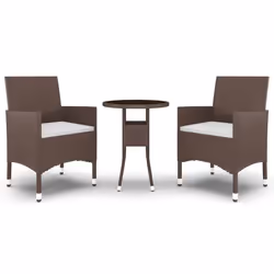 vidaXL Set da Pranzo per Giardino 3 pz in Polyrattan Marrone - Vista aggiuntiva 2