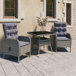 vidaXL Set da Pranzo da Giardino 3 pz in Polyrattan e Vetro Grigio