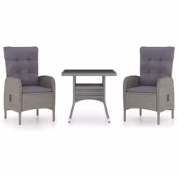 vidaXL Set da Pranzo da Giardino 3 pz in Polyrattan e Vetro Grigio - Vista aggiuntiva 2