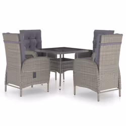 vidaXL Set da Pranzo da Giardino 5 pz in Polyrattan e Vetro Grigio - Vista aggiuntiva 2