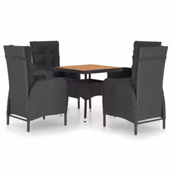 vidaXL Set Mobili da Pranzo per Giardino 5 pz Polyrattan e Acacia Nero - Vista aggiuntiva 2