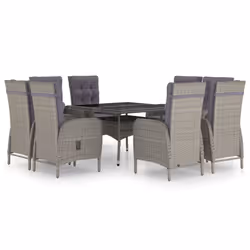 vidaXL Set da Pranzo per Giardino 9 pz in Polyrattan e Vetro Grigio - Vista aggiuntiva 2