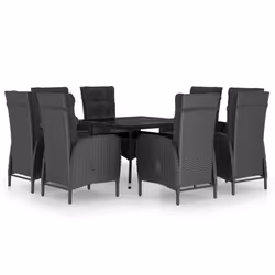 vidaXL Set da Pranzo da Giardino 9 pz in Polyrattan e Vetro Nero - Vista aggiuntiva 2