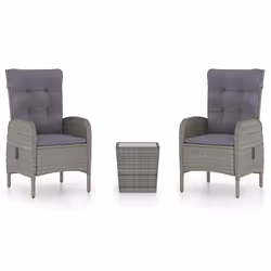 vidaXL Set da Bistrot da Giardino 3 pz in Polyrattan e Vetro Grigio - Vista aggiuntiva 2
