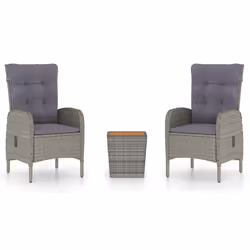 vidaXL Set da Bistrot 3 pz in Polyrattan e Legno Acacia Grigio - Vista aggiuntiva 2