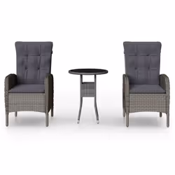 vidaXL Set da Bistrot per Giardino 3 pz in Polyrattan Grigio - Vista aggiuntiva 2