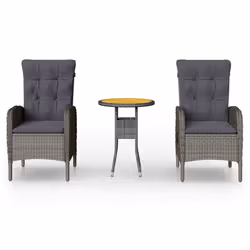 vidaXL Set da Bistrot per Giardino 3 pz in Polyrattan Grigio - Vista aggiuntiva 2
