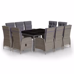 vidaXL Set Pranzo da Giardino 11pz in Polyrattan Grigio - Vista aggiuntiva 2