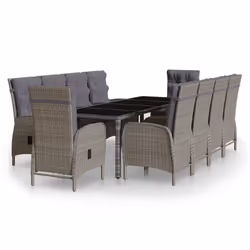 vidaXL Set Pranzo da Giardino 11pz in Polyrattan Grigio - Vista aggiuntiva 2
