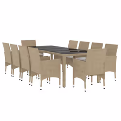 vidaXL Set da Pranzo per Giardino 11 pz in Polyrattan Beige - Vista aggiuntiva 3