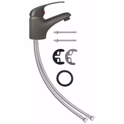Questo rubinetto miscelatore da lavandino completo con tubi flessibili per acqua calda e fredda e con parti per l'installazio ...