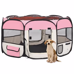 vidaXL Box per Cani Pieghevole con Borsa Trasporto Rosa 125x125x61 cm - Vista aggiuntiva 2