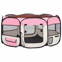vidaXL Box per Cani Pieghevole con Borsa Trasporto Rosa 145x145x61 cm - Vista aggiuntiva 2