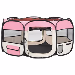 vidaXL Box per Cani Pieghevole con Borsa Trasporto Rosa 145x145x61 cm - Vista aggiuntiva 3