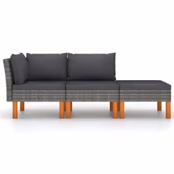 Set di Divani da Giardino 3 pz Polyrattan Massello di Eucaliptocod mxl 119342 - Vista aggiuntiva 2