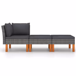 Set di Divani da Giardino 3 pz Polyrattan Massello di Eucaliptocod mxl 119344 - Vista aggiuntiva 2