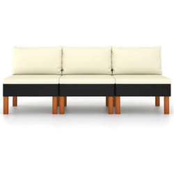 Poltrone Centrali 3 pz Polyrattan e Legno Massello di Eucalipto