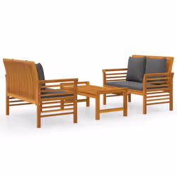 vidaXL Set Mobili da Giardino 3pz con Cuscini Legno Massello di Acacia - Vista aggiuntiva 2