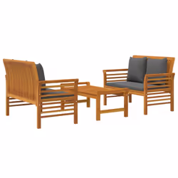 vidaXL Set Mobili da Giardino 3pz con Cuscini Legno Massello di Acacia - Vista aggiuntiva 3