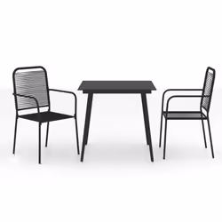 vidaXL Set da Pranzo da Esterni 3 pz in Corda di Cotone e Acciaio Nero - Vista aggiuntiva 2