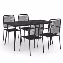 vidaXL Set da Pranzo da Esterni 5 pz in Corda di Cotone e Acciaio Nero - Vista aggiuntiva 2