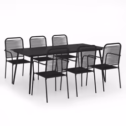 vidaXL Set da Pranzo da Esterni 7 pz in Corda di Cotone e Acciaio Nero - Vista aggiuntiva 2