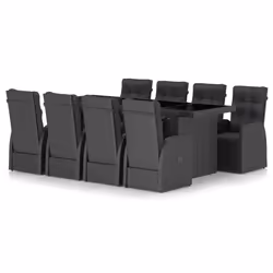 vidaXL Set da Pranzo da Giardino 9 pz con Cuscini in Polyrattan Nero - Vista aggiuntiva 2