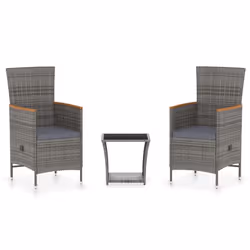 vidaXL Set Divani da Giardino 3 pz con Cuscini in Polyrattan Grigio - Vista aggiuntiva 2