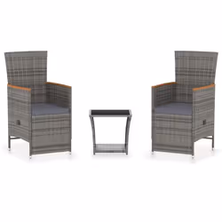 vidaXL Set Divani da Giardino 3 pz con Cuscini in Polyrattan Grigio - Vista aggiuntiva 2