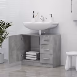 vidaXL Mobile Sottolavabo Grigio Cemento 63x30x54 cm Legno Multistrato - Vista aggiuntiva 3