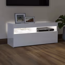 vidaXL Mobile Porta TV con Luci LED Bianco Lucido 90x35x40 cm - Vista aggiuntiva 3