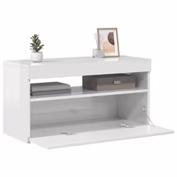 vidaXL Mobile Porta TV con Luci LED Bianco Lucido 75x35x40 cm - Vista aggiuntiva 3