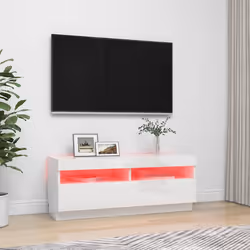 vidaXL Mobile Porta TV con Luci LED Bianco Lucido 100x35x40 cm - Vista aggiuntiva 3