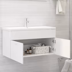 vidaXL Mobile Sottolavabo Bianco 90x38,5x46 cm in Legno Multistrato - Vista aggiuntiva 3