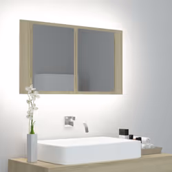 Aggiungete un tocco di bellezza al vostro bagno con questo armadietto con specchio con LED, che aggiunge uno stile contempora ...