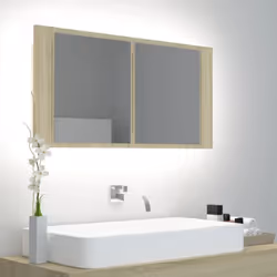 Aggiungete un tocco di bellezza al vostro bagno con questo armadietto con specchio con LED, che aggiunge uno stile contempora ...